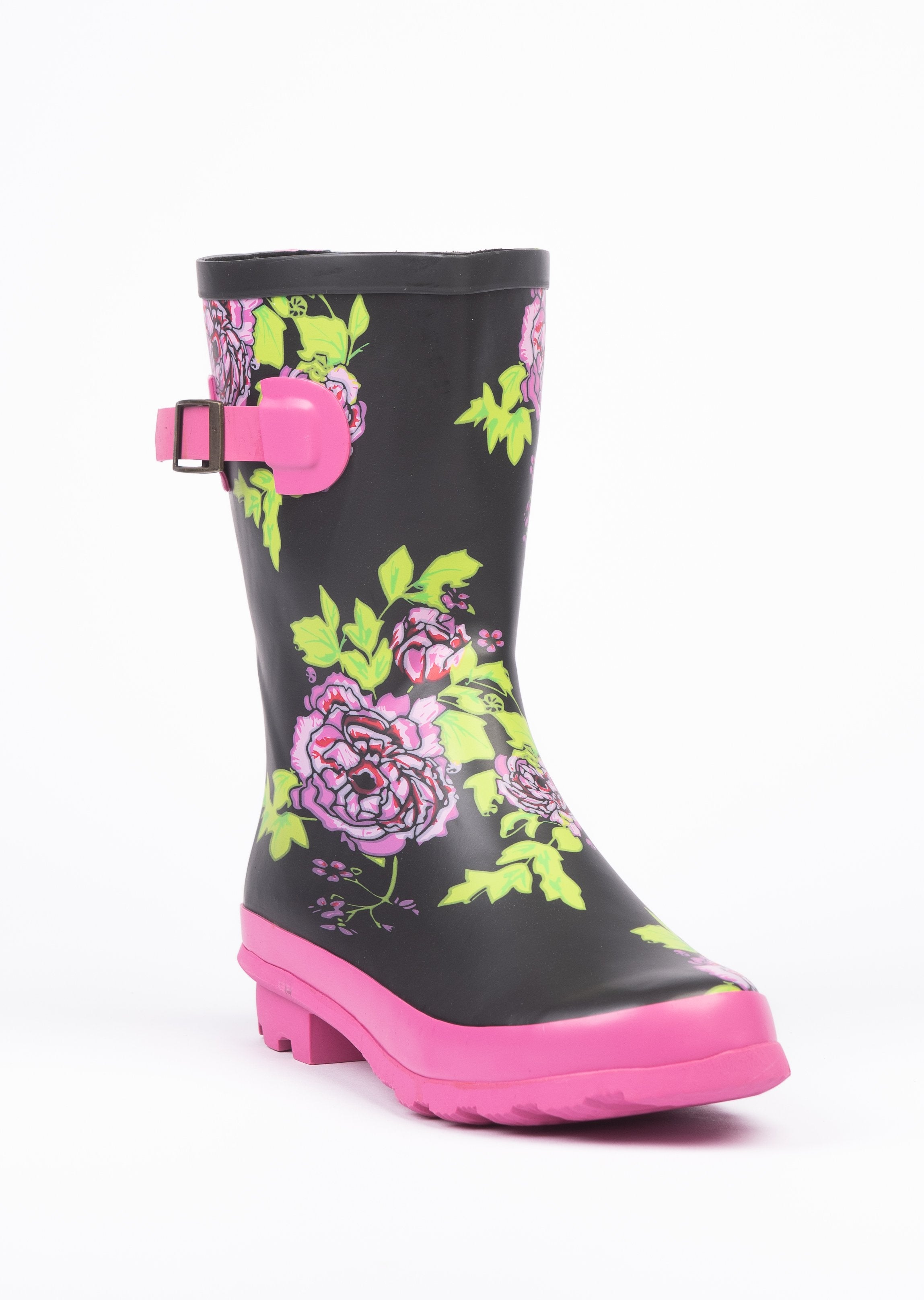 Woodland Womens Black Floral Shortie Wellington Boots | Woodland- Evercreatures® Official