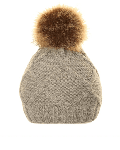 Ladies Michy Cable Knit Bobble Hat Fuax Poms - Grey | Evercreatures- Evercreatures® Official