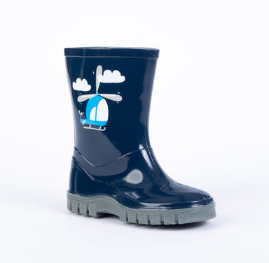Woodstock Kids Navy Helicopter Wellington Boots Evercreatures