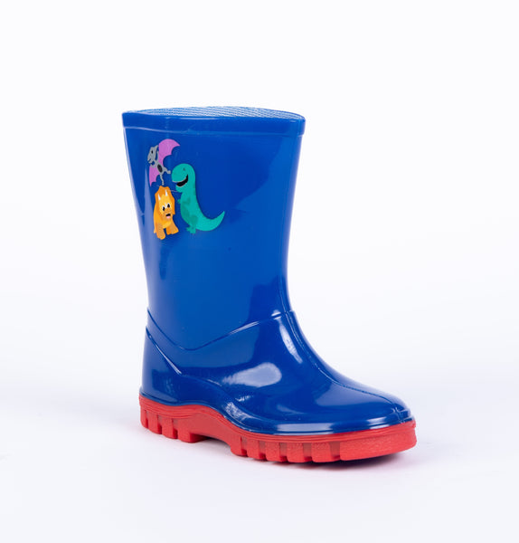 Woodstock Kids Navy Wet Dinosaur Wellington Boots Evercreatures