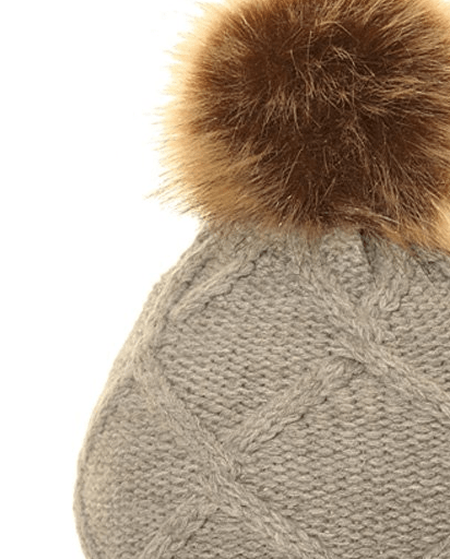 Ladies Michy Cable Knit Bobble Hat Fuax Poms - Grey | Evercreatures- Evercreatures® Official