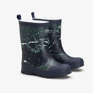 Evercreatures - Viking Footwear Kids Jolly Thermo Print Rubber Boots - Navy Blue/Dark Gray